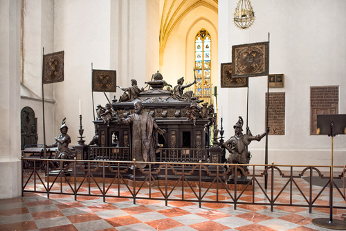 The tomb of Emperior Ludwig IV of Bavaria with sculptures of knights in Frauenkirche, Munich, Bavaria, Germany