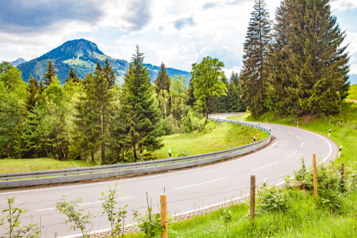 Mountain road at Oberjoch pass in Bad Hindelang, Bavaria, Germany