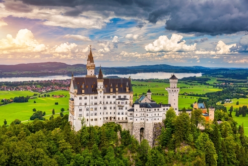 View of famous Neuschwanstein fairytale Castle near Fussen, Bavaria, Germany