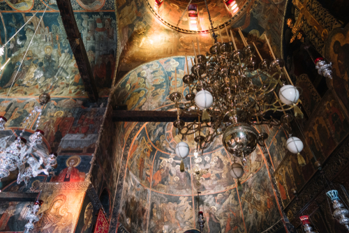 Interior view of a church in the Monastery of Varlaam, Meteora, Kalampaka, Trikala, Thessaly, Greece