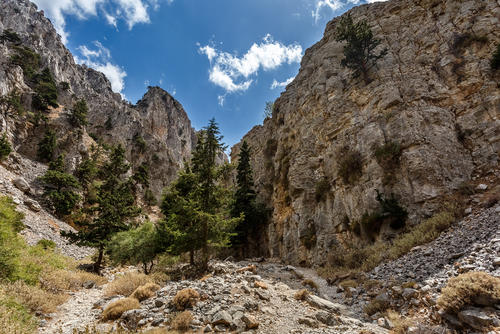 Rocky path leading through the Imbros Gorge near Chania, on the island of Crete, Greece