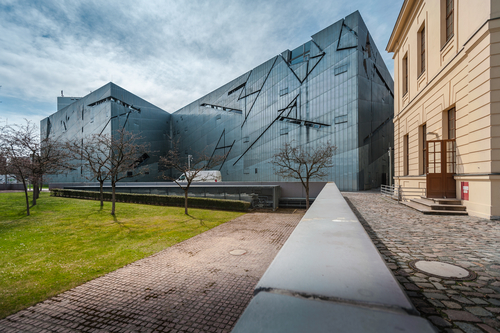 Exterior view of the Jewish museum facade in Berlin, Germany
