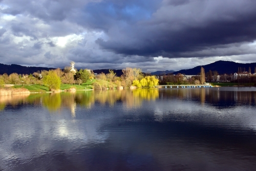 Dramatic clouds over the Seepark in Freiburg im Breisgau, Baden-Wuerttemberg state, The Black Forest, Germany