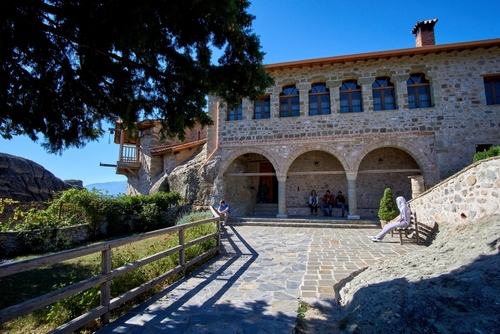 Interior courtyard view from the Holy Trinity monastery, Meteora, Kalampaka, Trikala, Thessaly, Greece