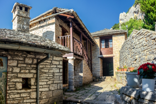 Abandoned Monastery of Agia Paraskevi situated on the edge of Vikos Gorge, Zagori, Epirus, Greece