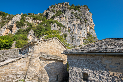 Abandoned Monastery of Agia Paraskevi situated on the edge of Vikos Gorge, Zagori, Epirus, Greece