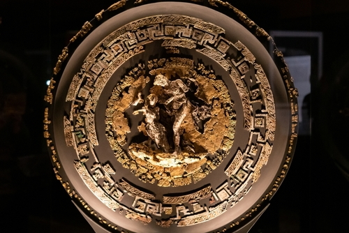 The shield of King Philip II, father of Alexander the Great. Archaeological site of ancient Aigai, the first capital of Macedonia, Aigai, Vergina, Macedonia, Greece