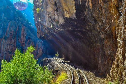Odontotos rack railway Diakopto to Kalavrita, under Helmos mountain. About 120 years ago Odontotos rack railway started from the seaside town of Diakopto parallel to the river and climbed to Kalavrita, The Peloponnese, Greece