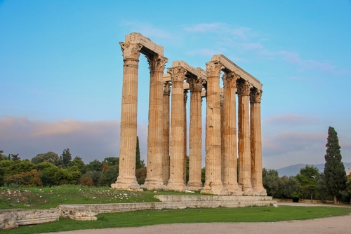 Historic remains of the Temple to Olympian Zeus in Athens, Greece