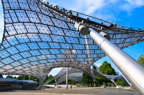 Olympiapark in Munich, Bavaria, Germany. Olympic Park was constructed for the 1972 Olympics Summer Games