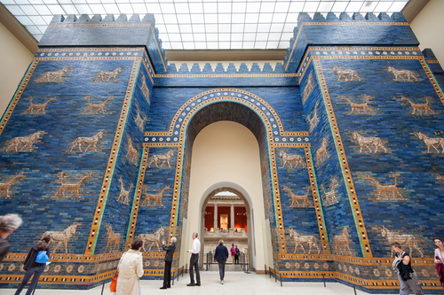 Tourists in front of Babylonian city wall in Pergamon museum. It is the most visited in Berlin with more than 1.5 million visitors per year, Germany