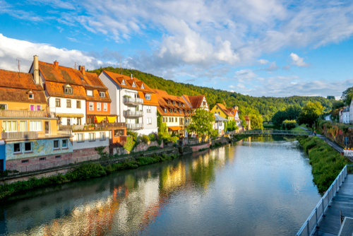 The town of Wertheim on the Tauber river, Tauber Valley, Bavaria, Germany