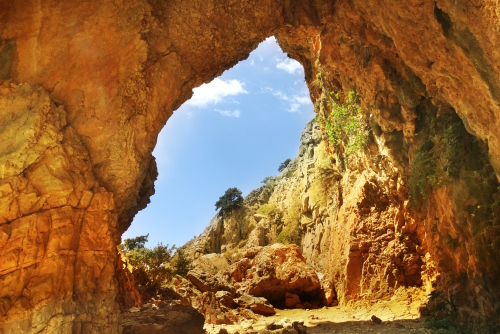 Beautiful view of the samaria gorge in mountains landscape nature, near Chania, Crete island, Greece