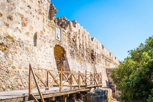 View of the entrance to Antimachia castle near the village of Antimachia, Kos Island, Dodecanese Islands, Greece