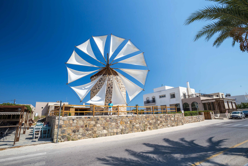 View of the old wind mill in Antimachia village, Kos Island, Dodecanese Islands, Greece