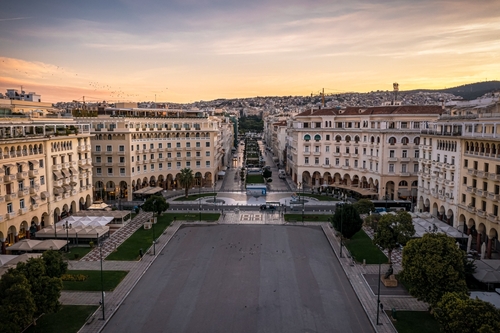 The famous Aristotelous Square in Thessaloniki city at Sunrise, Greece