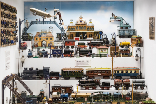 Collection of toys in the Toy Museum in the old tower of the City Hall, created by Ivan Steiger in 1983. Munich, Bavaria, Germany