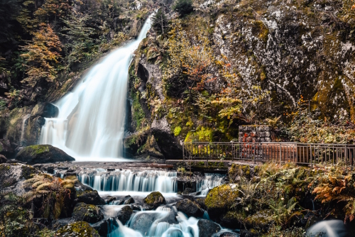 Beautiful Triberg Waterfalls in the colorful Black Forest during Autumn, Baden-Wurttemberg, Germany