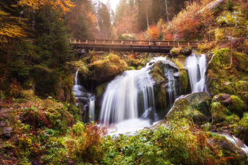 Beautiful Triberg Waterfalls in the colorful Black Forest during Autumn, Baden-Wurttemberg, Germany