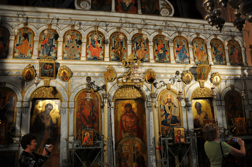 Interior view of Monastery Vlacherna on Pontikonisi Island on Corfu Island, Greece