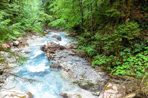 Wimbachklamm Gorge in the mountaineering village Ramsau near Berchtesgaden, Bavaria, Germany. Wimbachtal lies at the foot of the Watzmann. Wimbachklamm is 200 meters long