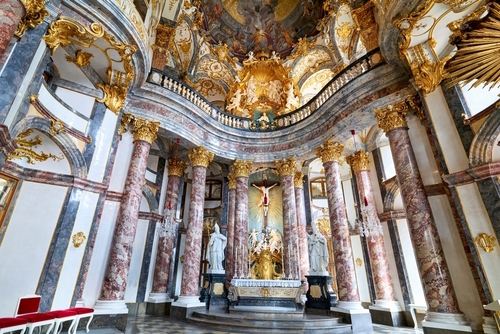 Beautiful baroque church at the Hofkirche Court of Wurzburger Residenz Palace in Wurzburg, Bavaria, Germany
