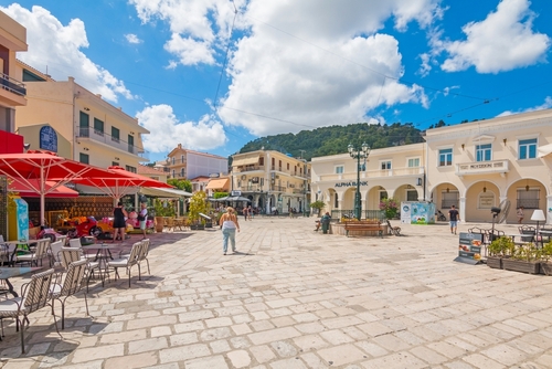 View of Solomos square in Zakynthos town (Zante) on a beautiful day, Zakynthos Island, Ionian Islands, Greece