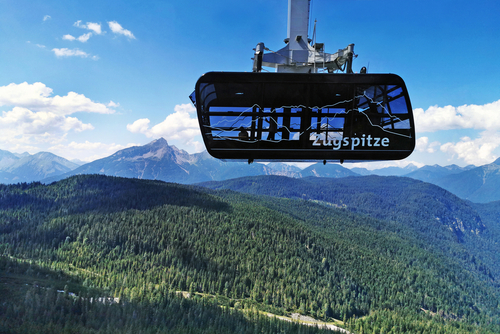 View of a cable car cabine to the highest mountain in Germany, Zugspitz Massif, Bavaria