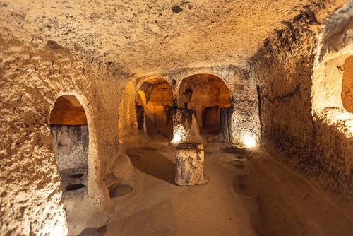 Ancient cave in Derinkuyu underground city in Cappadocia, Turkey