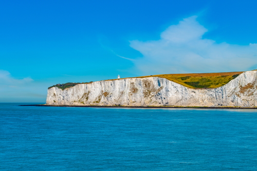 View to the white cliffs of Dover located in Kent, England, United Kingdom