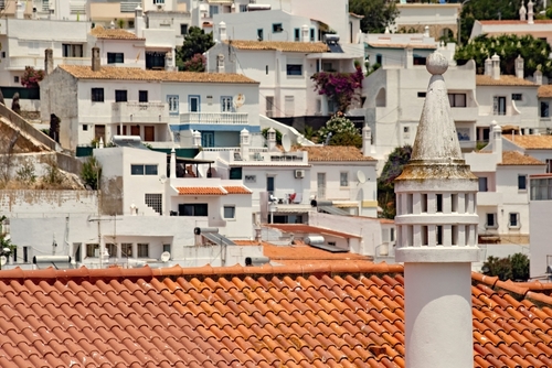 Traditional Portuguese houses in Albufeira Old town, Algarve, Portugal