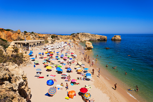 Sao Rafael beach in Albufeira, Algarve region, Portugal. A summer beach resort with many attractions described in Thetjoy.com