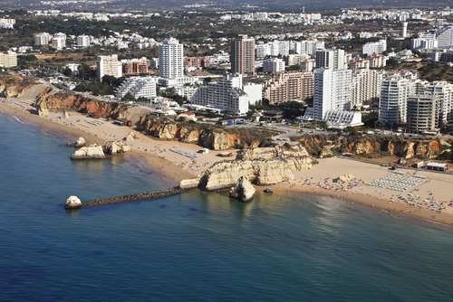 Praia da Rocha Beach, Buildings, Hotels, Algarve, Portugal