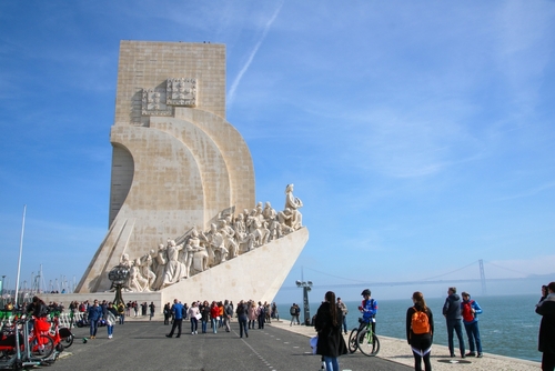 Monumento aos Descobrimentos, Monument to the Discoveries, built in 1960, on the banks of the Tagus River, in Belém, Belem Lighthouse, Lisbon, Portugal
