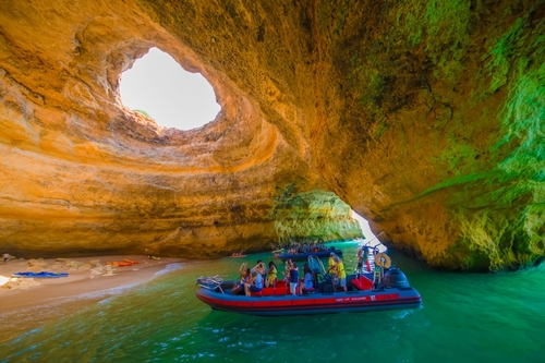 Benagil Cave. Algarve Region Rock Structures and Caves, Portugal