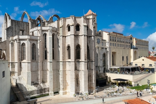 Exterior view of the Carmo Convent ruins in Lisbon, Portugal