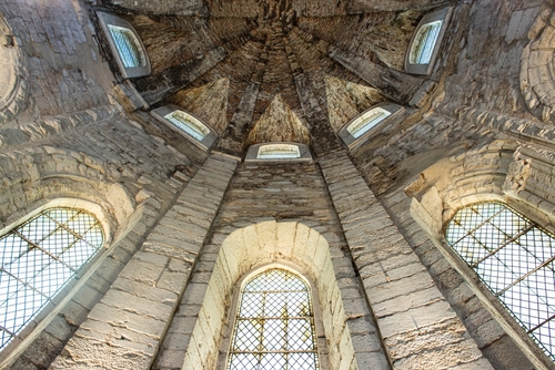 Interior view of the Carmo Convent ruins in Lisbon, Portugal