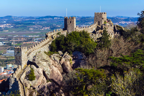 Aerial view of the Castle of the Moors in Sintra, Portugal