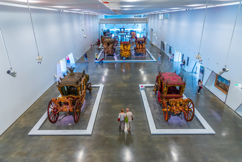 Interior of the national museum of coaches in Belem, Lisbon, Portugal
