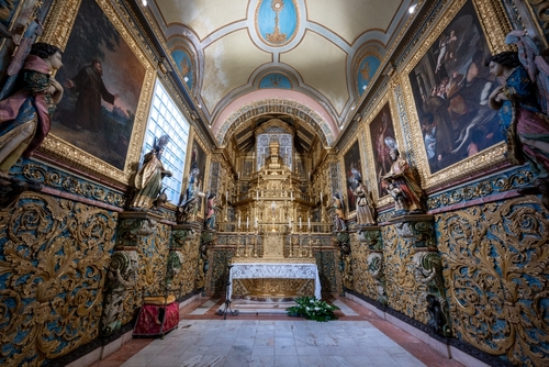 azulejos tiles in the interior of Faro Cathedral, Se Catedral in Faro, Algarve, Portugal. More details of Faro Attractions in thetjoy.com