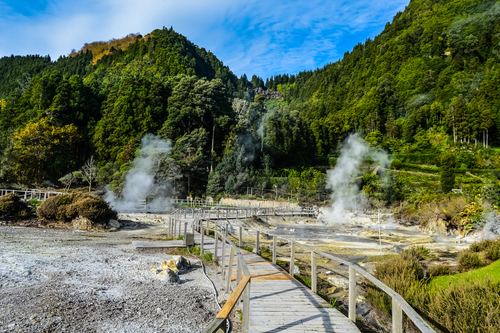 Termal Steam in Furnas Valley in Sao Miguel Island, Azores, Portugal