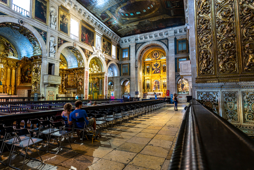 View of the exquisite Baroque interior of the Jesuit Church of Saint Roch, built in the 16th century in Bairro Alto, Lisbon, Portugal