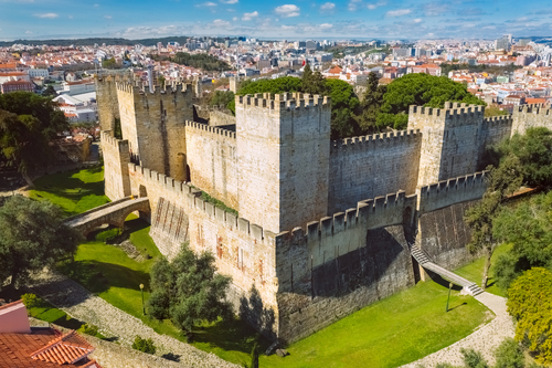 Aerial view of Sao Jorge castle or St. George castle at Lisbon city, Portugal