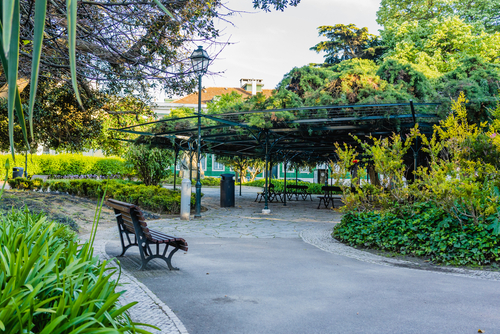 Beautiful view of Principe Real Garden in Lisbon, Portugal