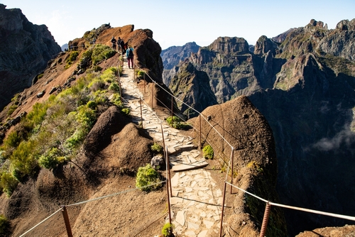view of the mountains and rocks near Arieiro peak - the highest point of Madeira island, Portugal