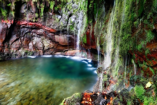 25 Fontes, Rabacal, Paul da Serra, Madeira Island, Azores Islands, Portugal. a beautiful waterfall and hiking trail in the Paul da Serra Plato