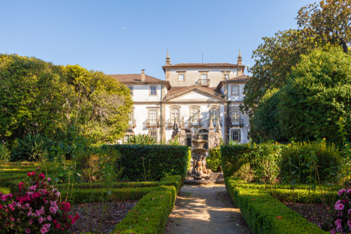 Biscainhos Museum Garden (Jardim da Casa dos Biscainhos) with Palacio Museu dos Biscainhos. Braga, Portugal