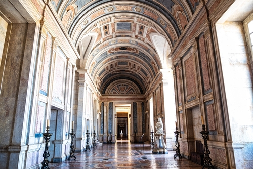 Interior of the Mafra National Palace, Convent and Basilica. Franciscan Religious Order. Baroque architecture at Mafra north of Lisbon in Portugal