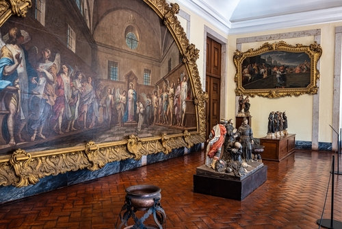 Interior of the Mafra National Palace, Convent and Basilica. Franciscan Religious Order. Baroque architecture at Mafra north of Lisbon in Portugal