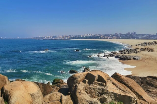Aerial view of Lavadores beach near Porto, Portugal